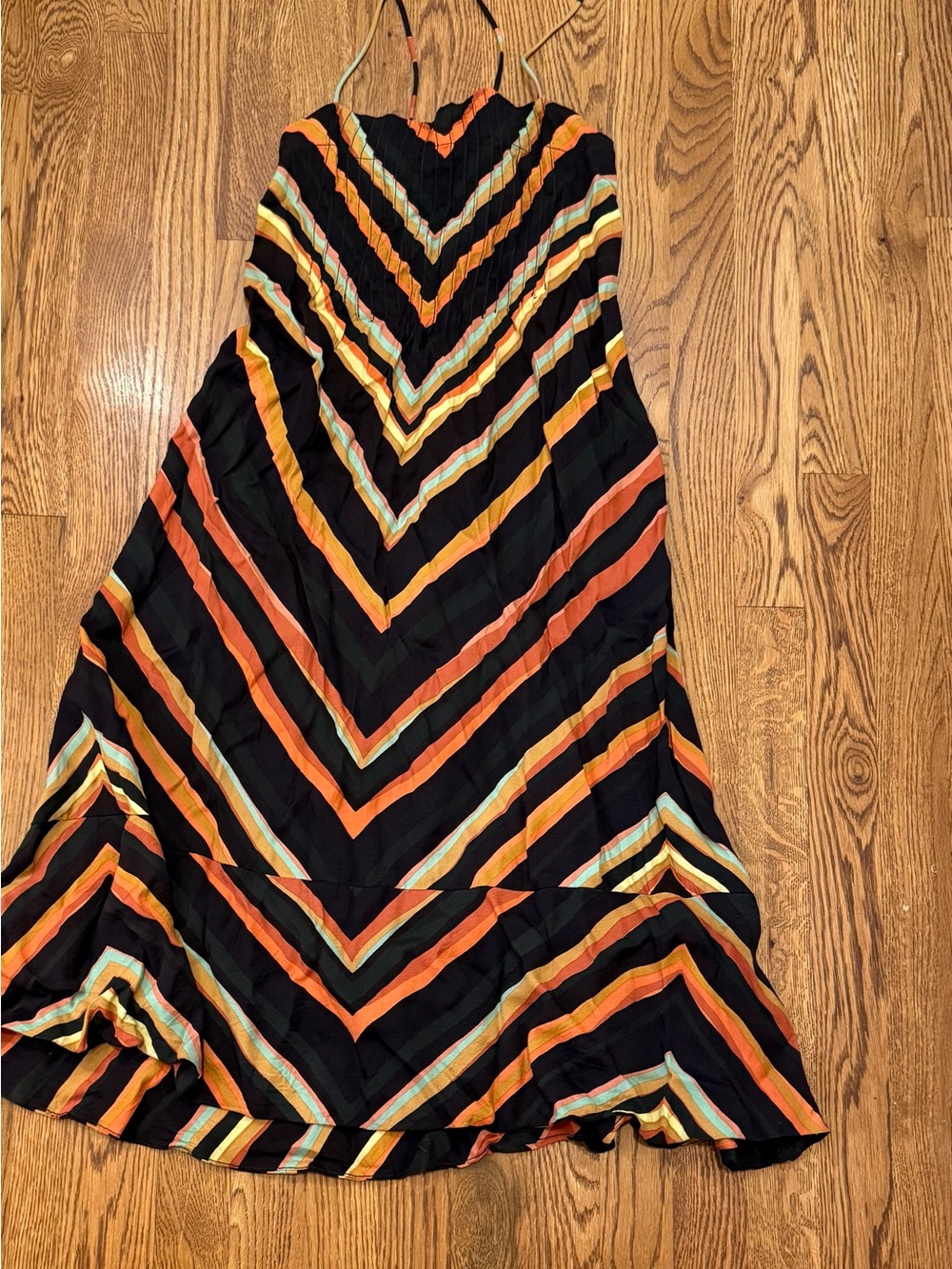 Anthropologie Black Maxi Dress with Orange, Yellow & Cream Stripes